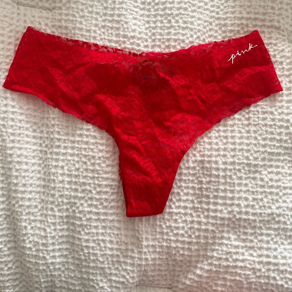 PINK Victoria's Secret Red Lace Cheeky Panty